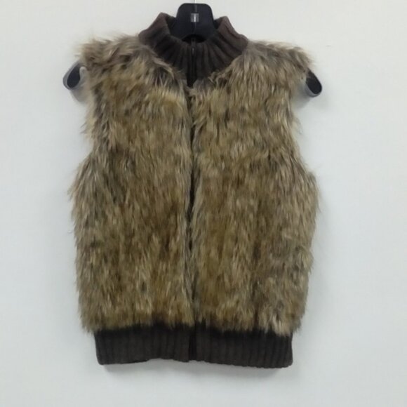 Kim Rogers Tan and Brown Faux Fur Sweater Vest size S - Picture 1 of 2